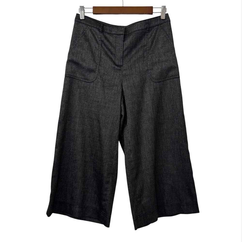 St John Emma Charcoal Gray Wool Blend Wide Leg Culotte Crop Pants Sz 4 Old Money